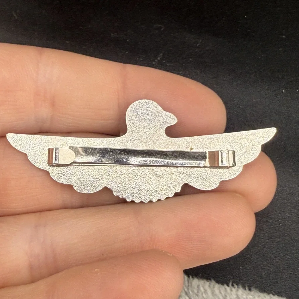 Vintage Estate Hair Barrette Silver Tone Blue Enamel Thunderbird Bird 2in